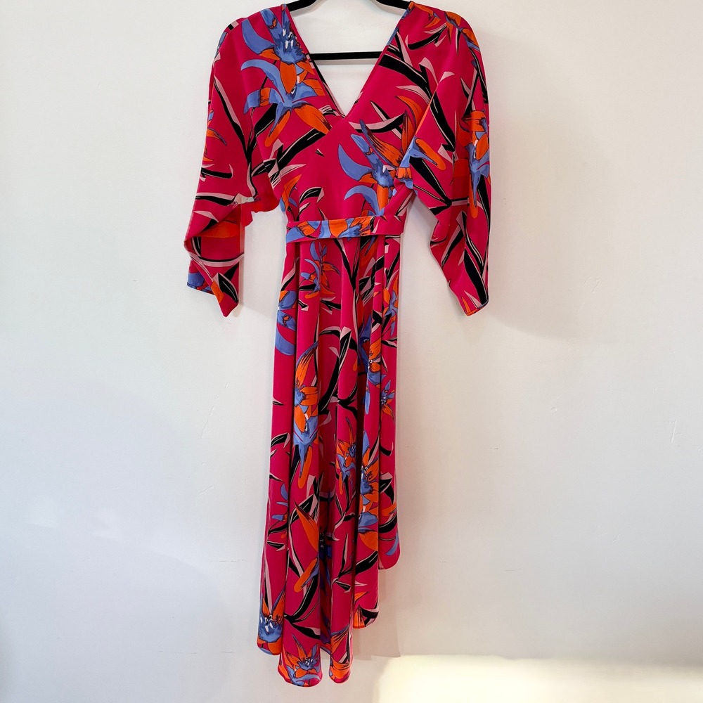 Diane von Furstenberg Vintage Wrap Dress Medium Pink Floral 70s/80s Long Sleeve